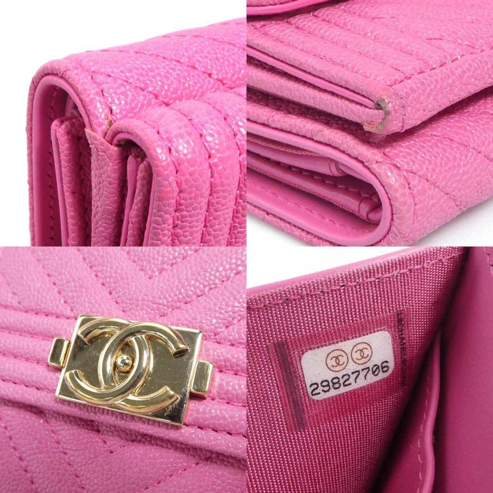 CHANEL Boy Pink Caviar Leather Tri-Fold Wallet - Picture 4 of 5
